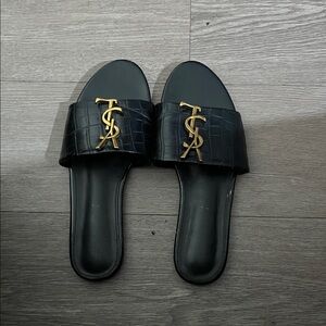 Black Slides with Gold Logo